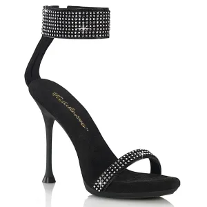 CUPID-440 - Black Faux Leather-Rhinestone Heels