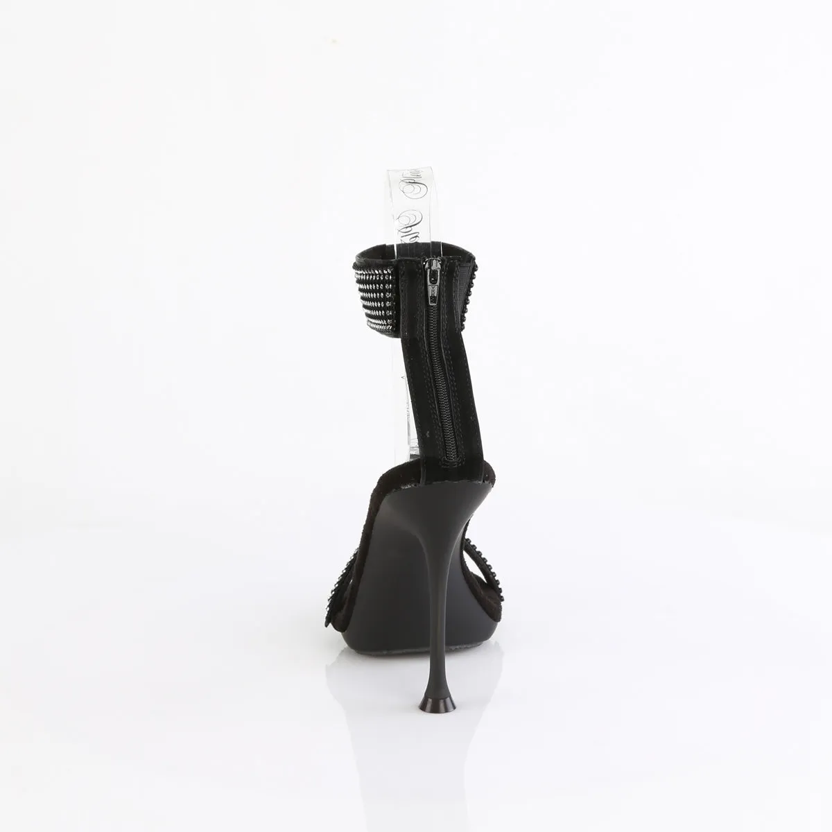 CUPID-440 - Black Faux Leather-Rhinestone Heels