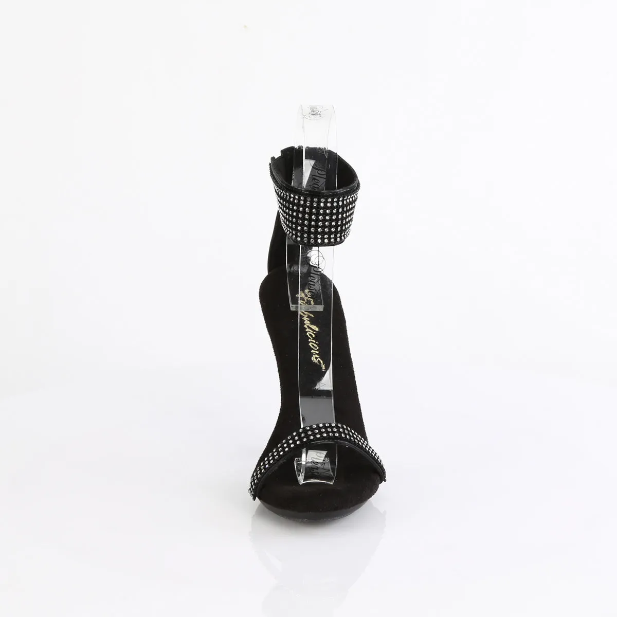 CUPID-440 - Black Faux Leather-Rhinestone Heels