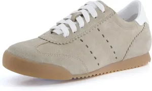 CUSHIONAIRE Tick Tock Women's Genuine Leather Lace-Up Casual Sneaker – Retro-Inspired Walking Shoe with Gum Rubber Outsole, Cushioned Arch Support, Lightweight Low Top Trainer