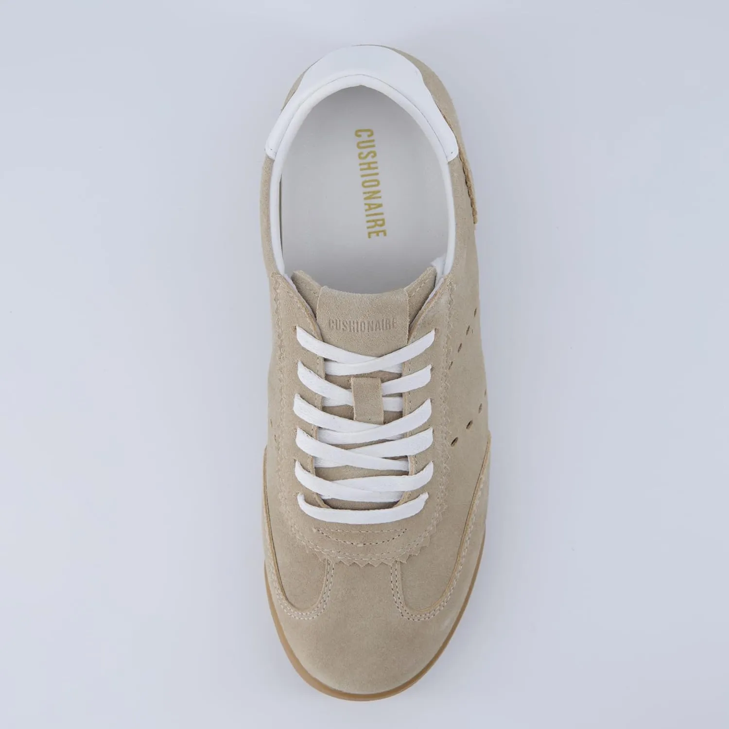 CUSHIONAIRE Tick Tock Women's Genuine Leather Lace-Up Casual Sneaker – Retro-Inspired Walking Shoe with Gum Rubber Outsole, Cushioned Arch Support, Lightweight Low Top Trainer