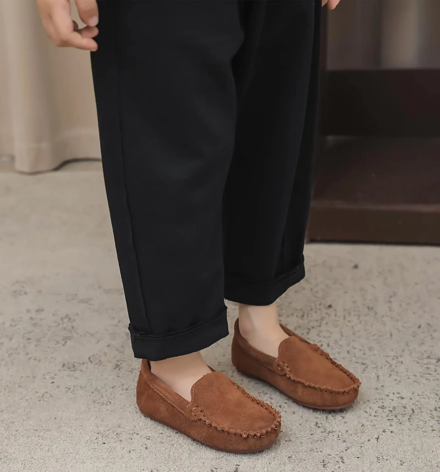 DADAWEN Toddler Little Kid Boys Girls Soft Suede Leather Slip On Flat Boat Dress Shoes Wedding Church Oxford Shoes Loafers