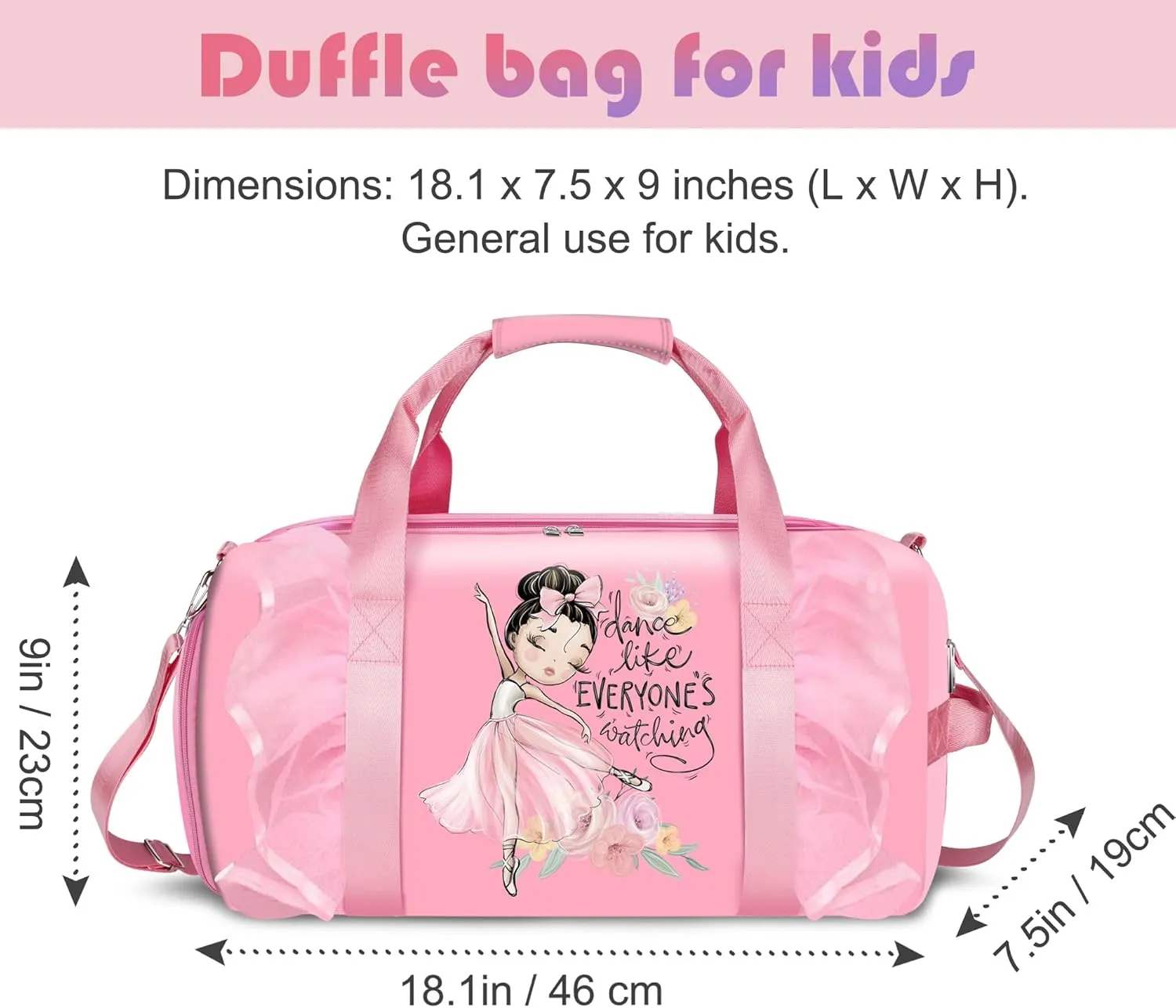 Dance Bag Girls, Cute Duffle bag for Girls, Gymnastics Sports Bag for Kids with Shoe Compartments