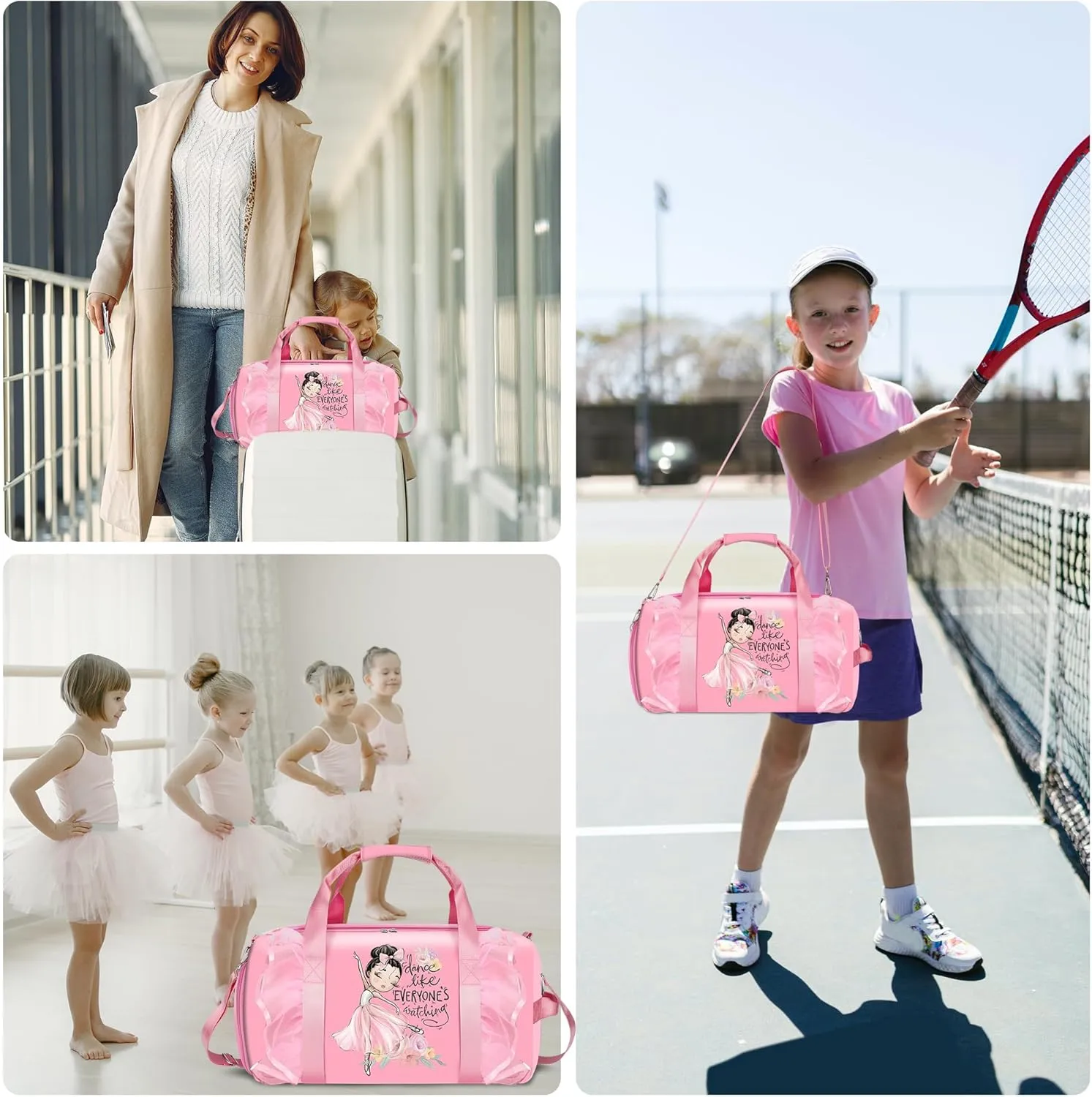 Dance Bag Girls, Cute Duffle bag for Girls, Gymnastics Sports Bag for Kids with Shoe Compartments