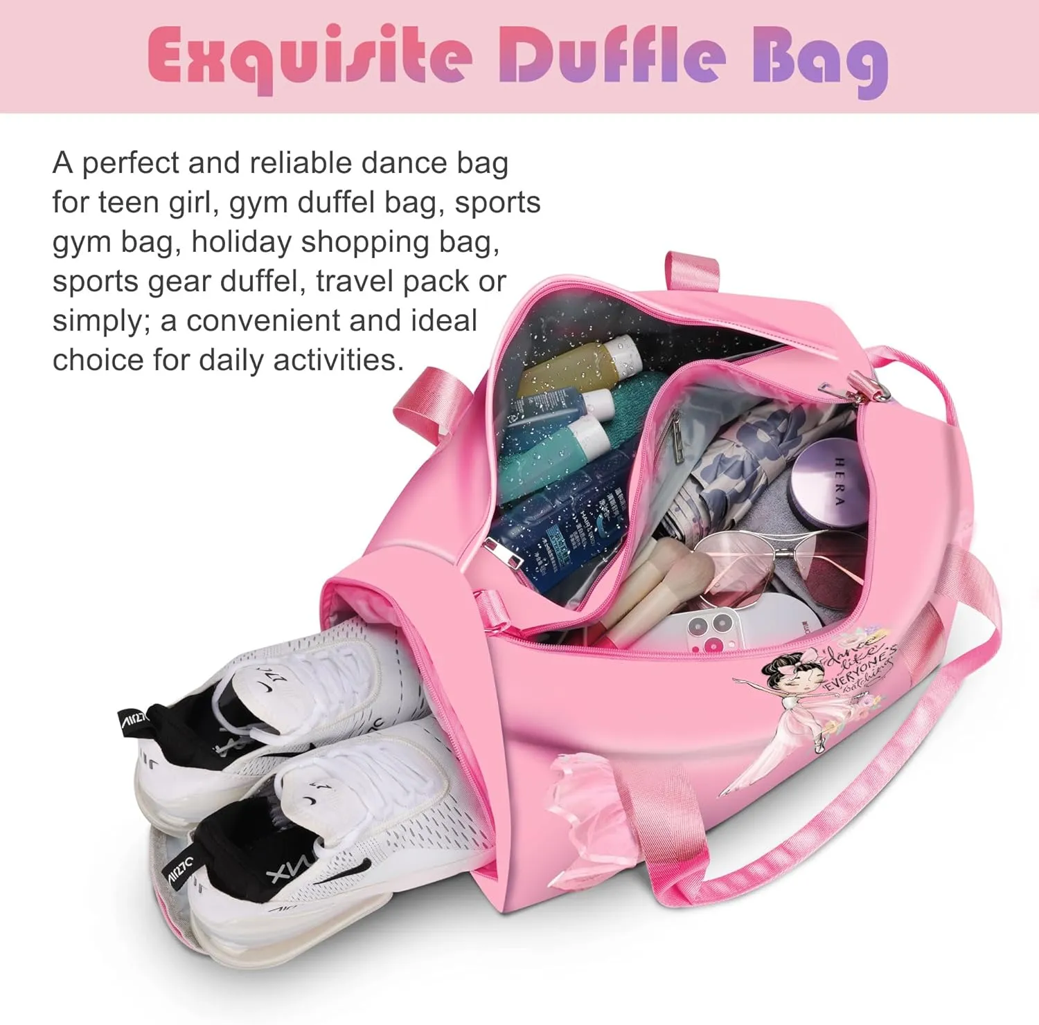 Dance Bag Girls, Cute Duffle bag for Girls, Gymnastics Sports Bag for Kids with Shoe Compartments