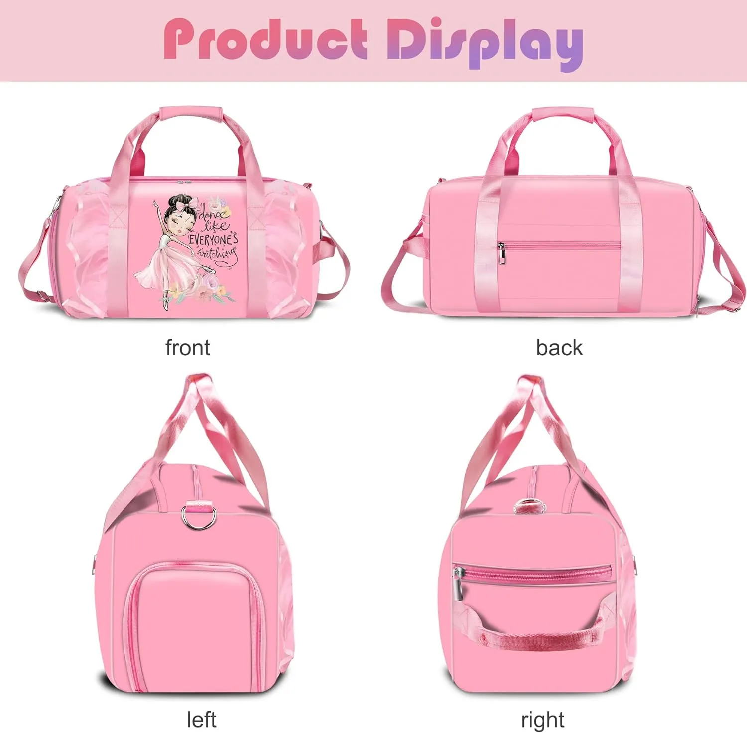 Dance Bag Girls, Cute Duffle bag for Girls, Gymnastics Sports Bag for Kids with Shoe Compartments