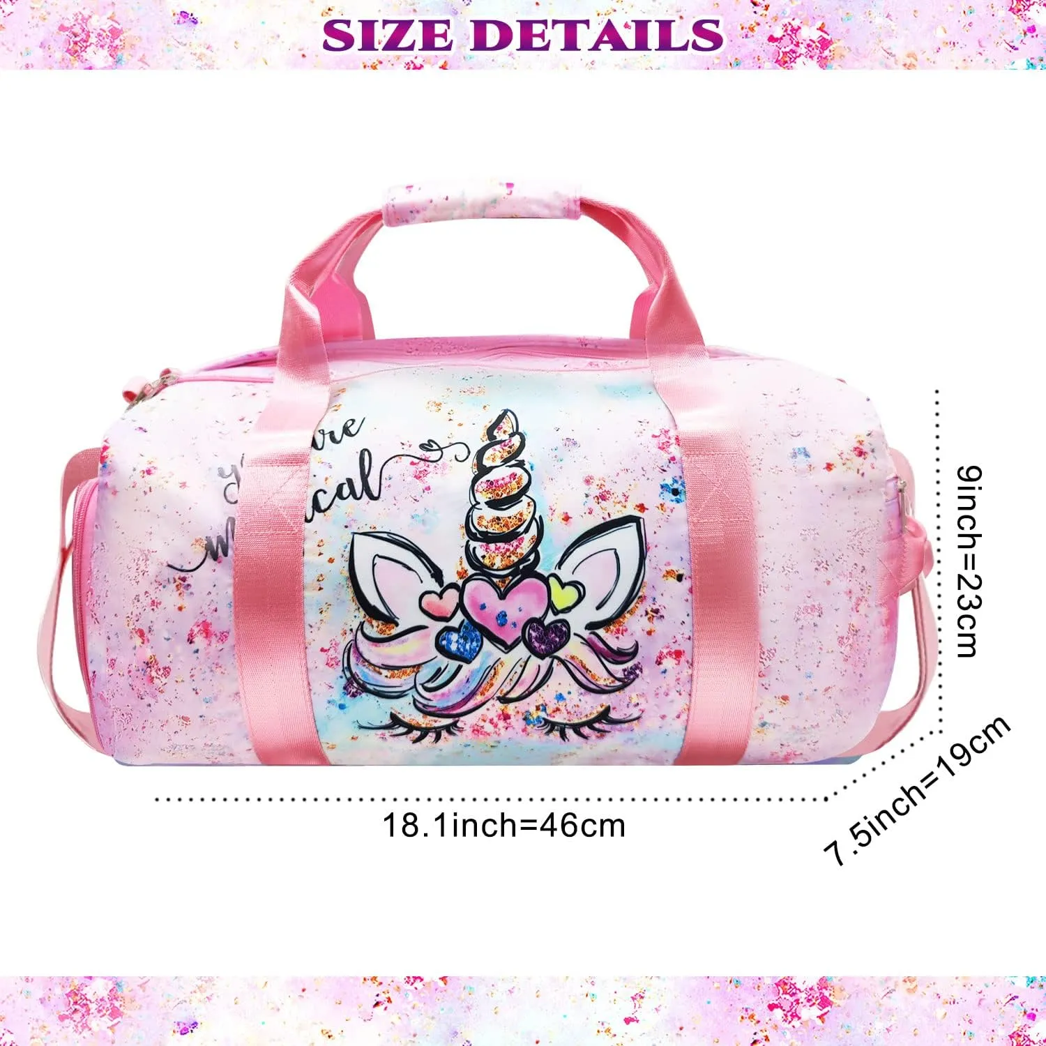 Dance Bag Girls, Cute Duffle bag for Girls, Gymnastics Sports Bag for Kids with Shoe Compartments