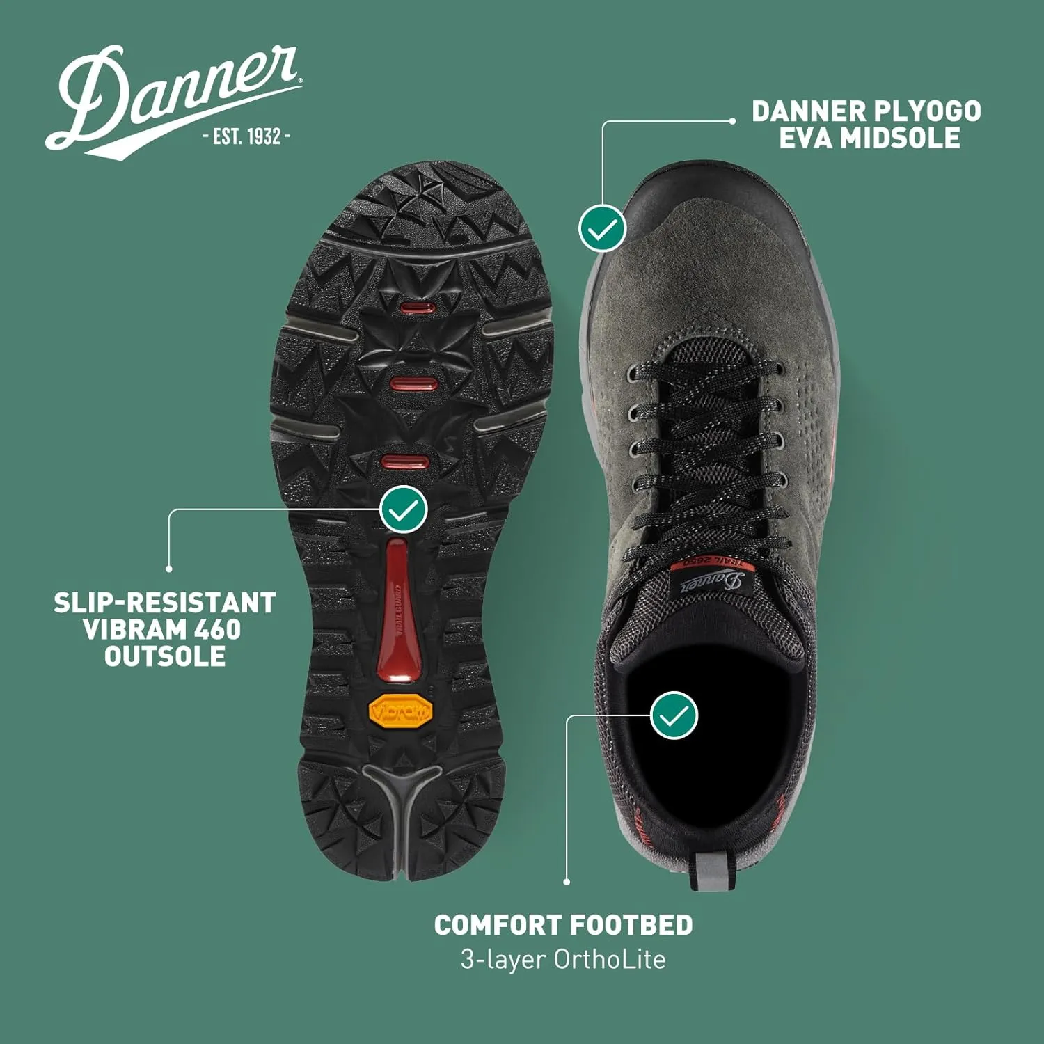 Danner Trail 2650 3” Waterproof Hiking Shoes for Men - Durable Leather & Textile Upper with Breathable Gore-Tex Lining and Vibram Traction Outsole