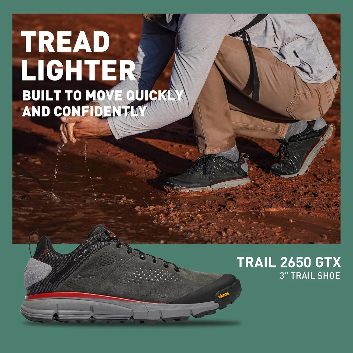 Danner Trail 2650 3” Waterproof Hiking Shoes for Men - Durable Leather & Textile Upper with Breathable Gore-Tex Lining and Vibram Traction Outsole