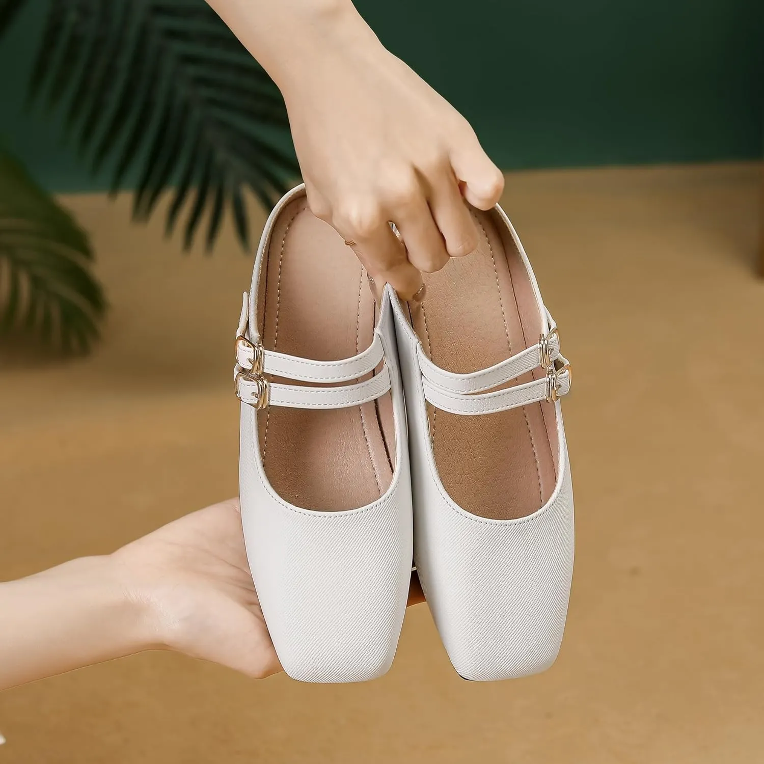 Dear Time Women's Square Toe Flat Mules Backless Loafer Shoes Closed Toe Outdoor Indoor Mary Jane Slides Shoes
