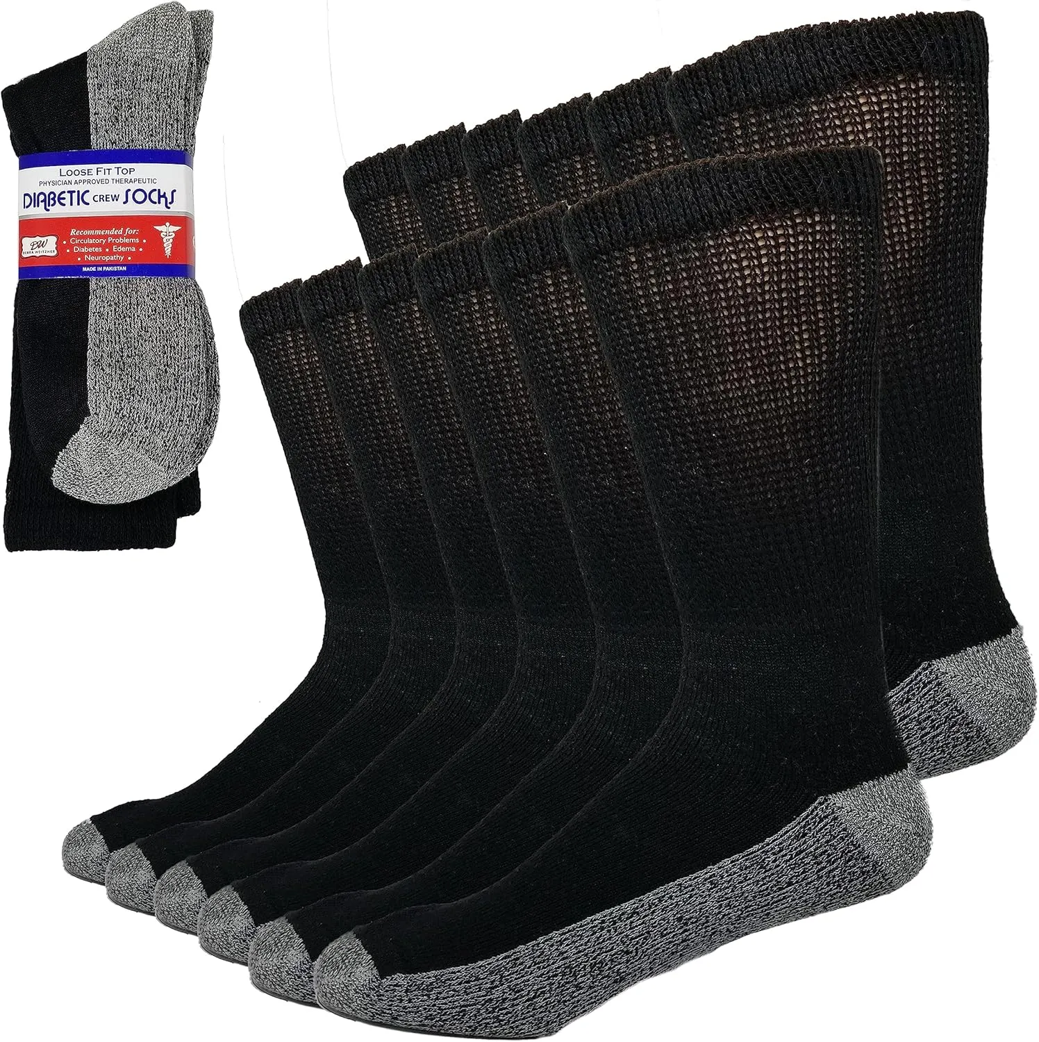 Debra Weitzner Diabetic Socks For Men and Women Loose Fit Non-Binding Cotton Crew Socks 6 Pairs
