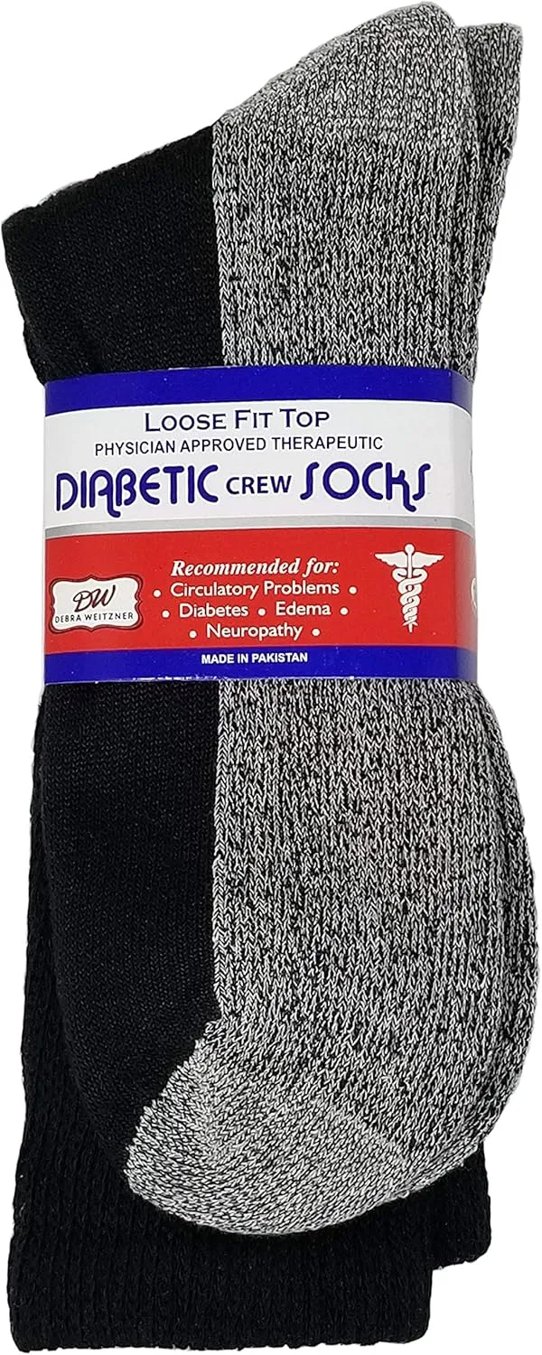 Debra Weitzner Diabetic Socks For Men and Women Loose Fit Non-Binding Cotton Crew Socks 6 Pairs