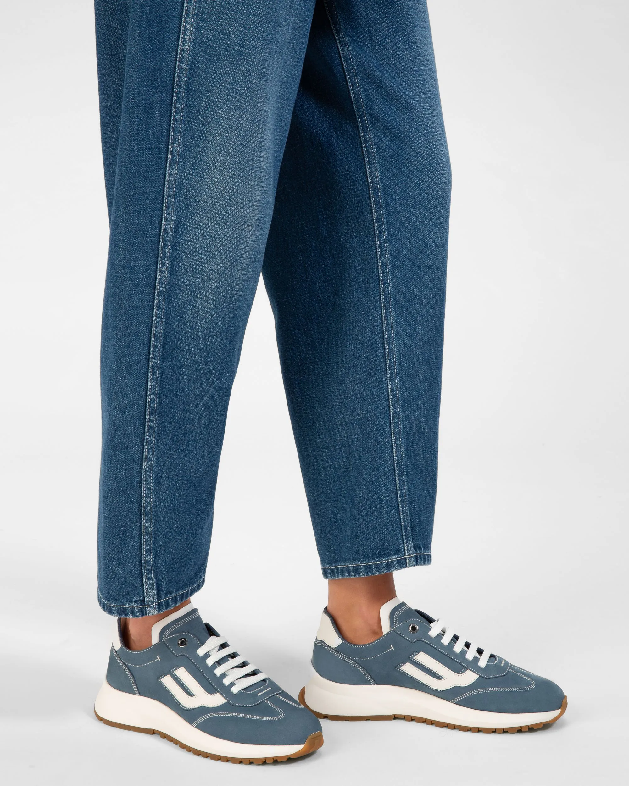 Demyl Leather Sneakers In Blue & White