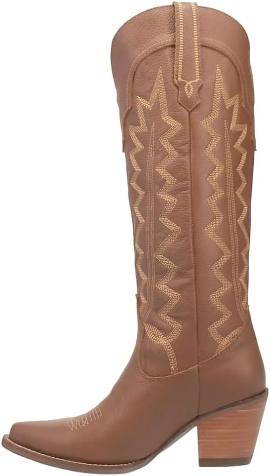 Dingo Womens High Cotton Embroidery Snip Toe Casual Boots Knee High Mid Heel 2-3" - Black