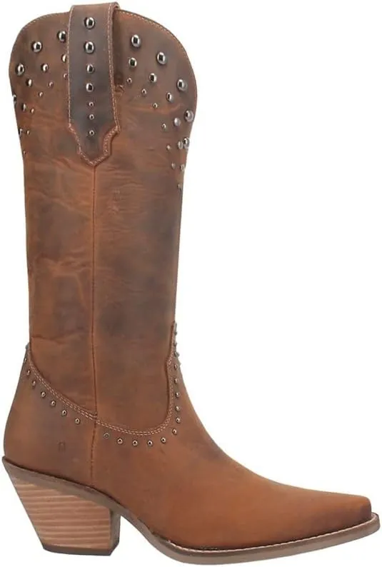 Dingo Womens Talkin' Rodeo Studded Snip Toe Pull On Casual Boots Knee High Mid Heel 2-3" - Off White