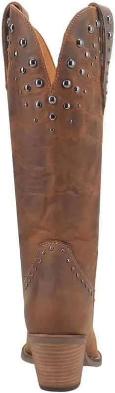 Dingo Womens Talkin' Rodeo Studded Snip Toe Pull On Casual Boots Knee High Mid Heel 2-3" - Off White