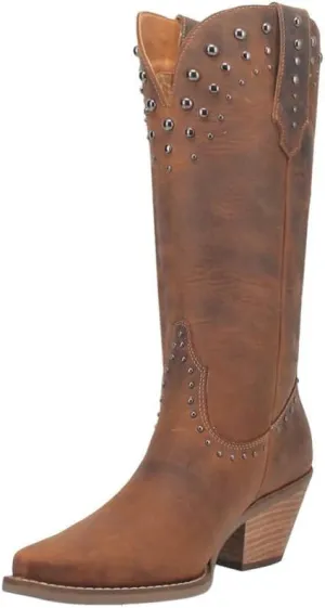Dingo Womens Talkin' Rodeo Studded Snip Toe Pull On Casual Boots Knee High Mid Heel 2-3" - Off White