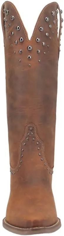 Dingo Womens Talkin' Rodeo Studded Snip Toe Pull On Casual Boots Knee High Mid Heel 2-3" - Off White