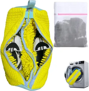 Double Zipper Shoe Washing Bag in Washing Machine, Durable Laundry Shoe Bag for 2 Shoes, Delicate Sneaker Shoes Clean Bag, Unstain Flat Shoes Bag for Washer, Keep Shoes & Washing Machine Clean(Yellow)