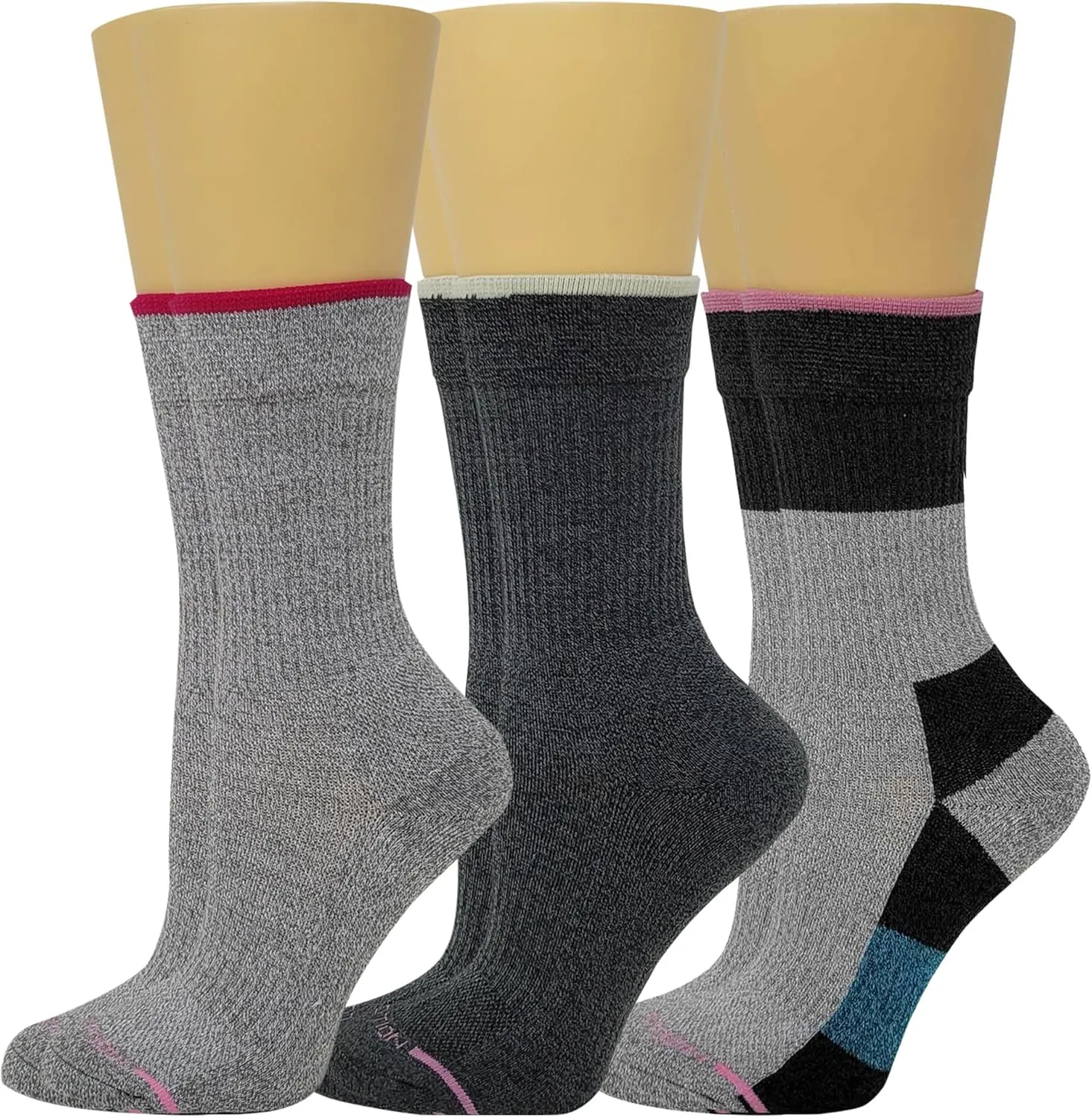 Dr. Motion Compression Crew Socks For Women Outdoor Hiking Walking With Enhanced Cushion And Breathable Arch Support 3 Pairs