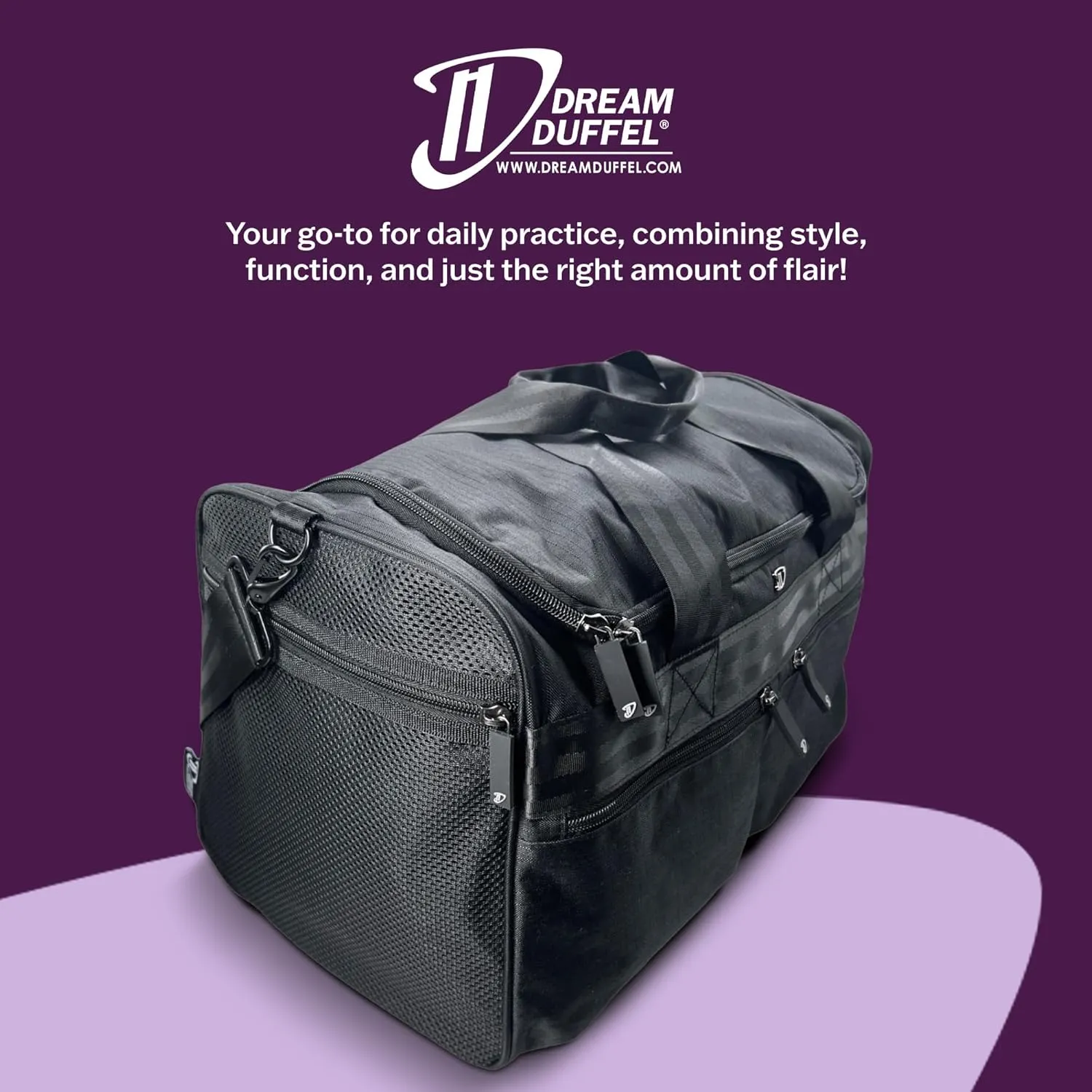 Dream Duffel Elevate Gym Bag, Sports Duffle with Shoe Pockets, Insulated Compartment, and Durable Design, 19"x12"x11.5", Black