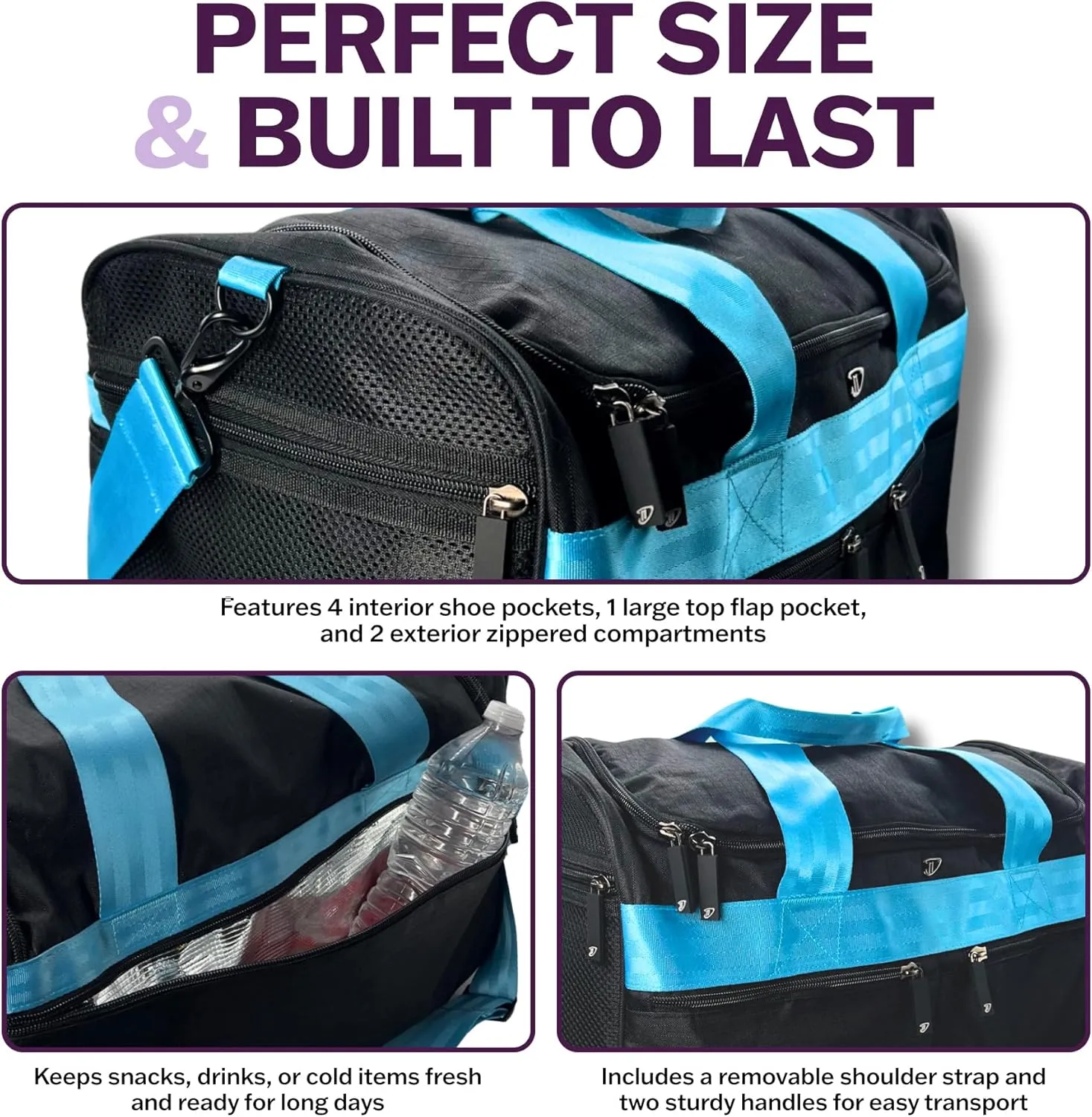 Dream Duffel Elevate Gym Bag, Sports Duffle with Shoe Pockets, Insulated Compartment, and Durable Design, 19"x12"x11.5", Blue