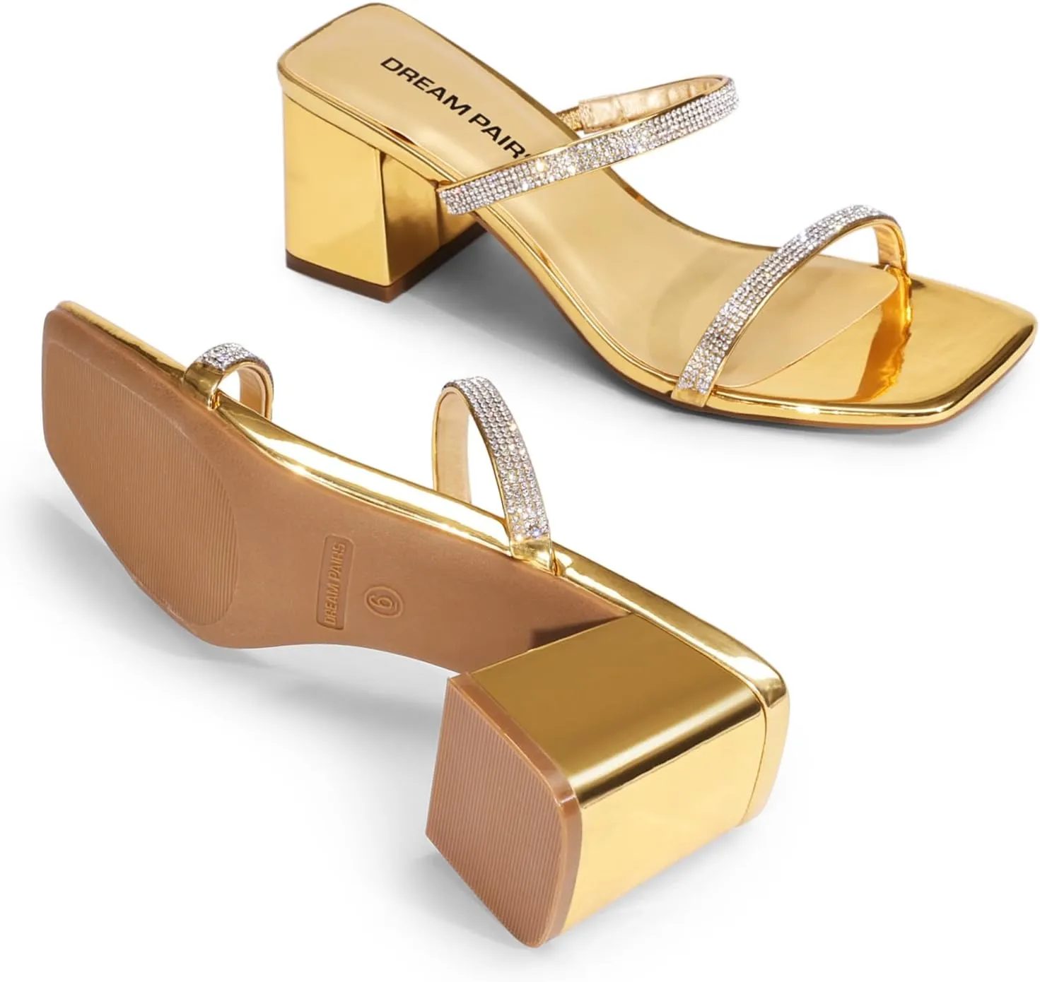 DREAM PAIRS Sandal Heels for Women Low Square Open Toe Block Chunky Heels Slip On Slides Mules for Party Homecoming Daily