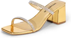 DREAM PAIRS Sandal Heels for Women Low Square Open Toe Block Chunky Heels Slip On Slides Mules for Party Homecoming Daily