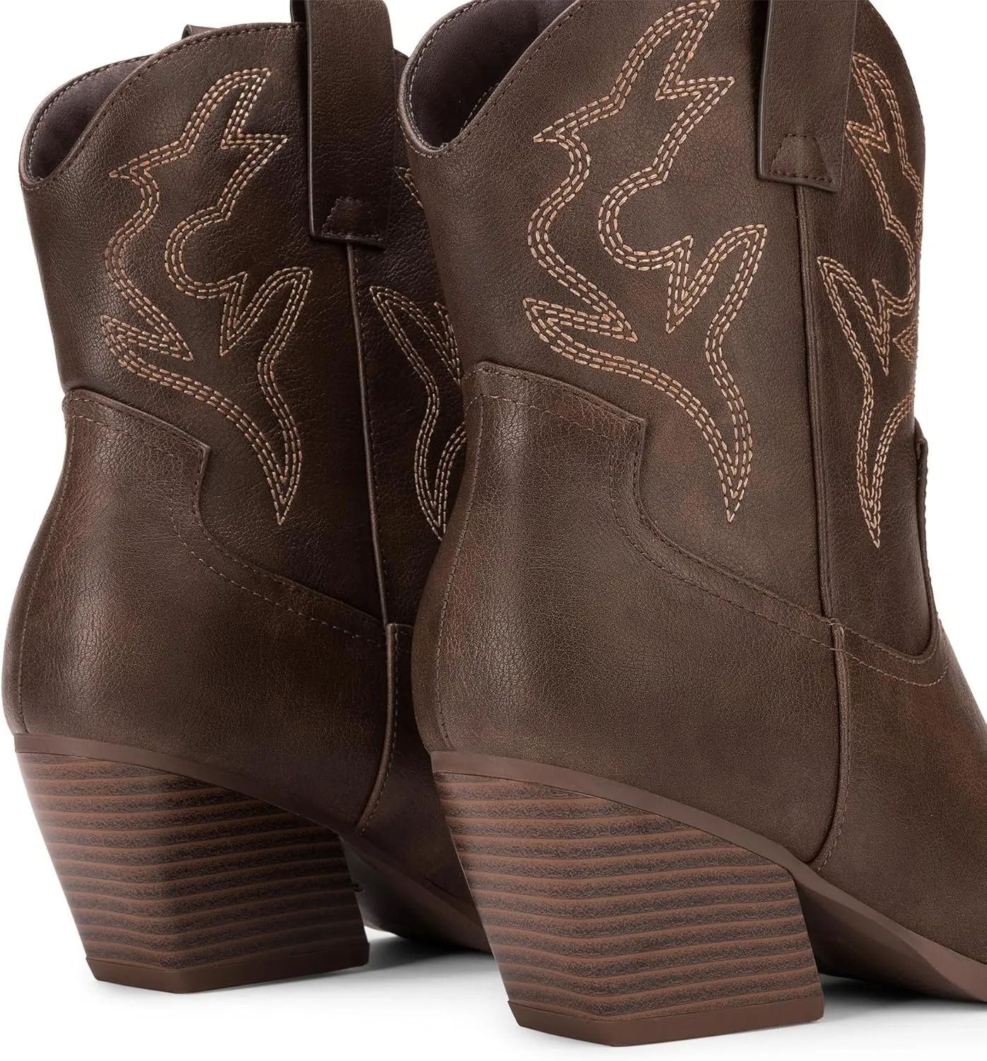 DREAM PAIRS Women's Cowboy Cowgirl Boots Embroidered Stitched Short Western Boots Low Chunky Heel Pointed Toe Ankle Booties