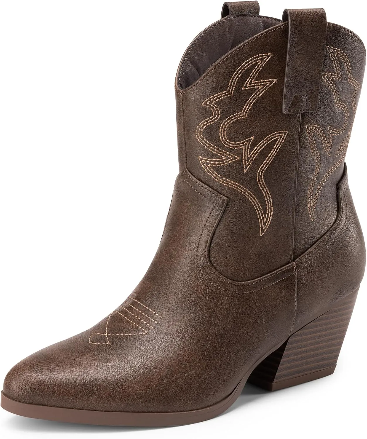 DREAM PAIRS Women's Cowboy Cowgirl Boots Embroidered Stitched Short Western Boots Low Chunky Heel Pointed Toe Ankle Booties