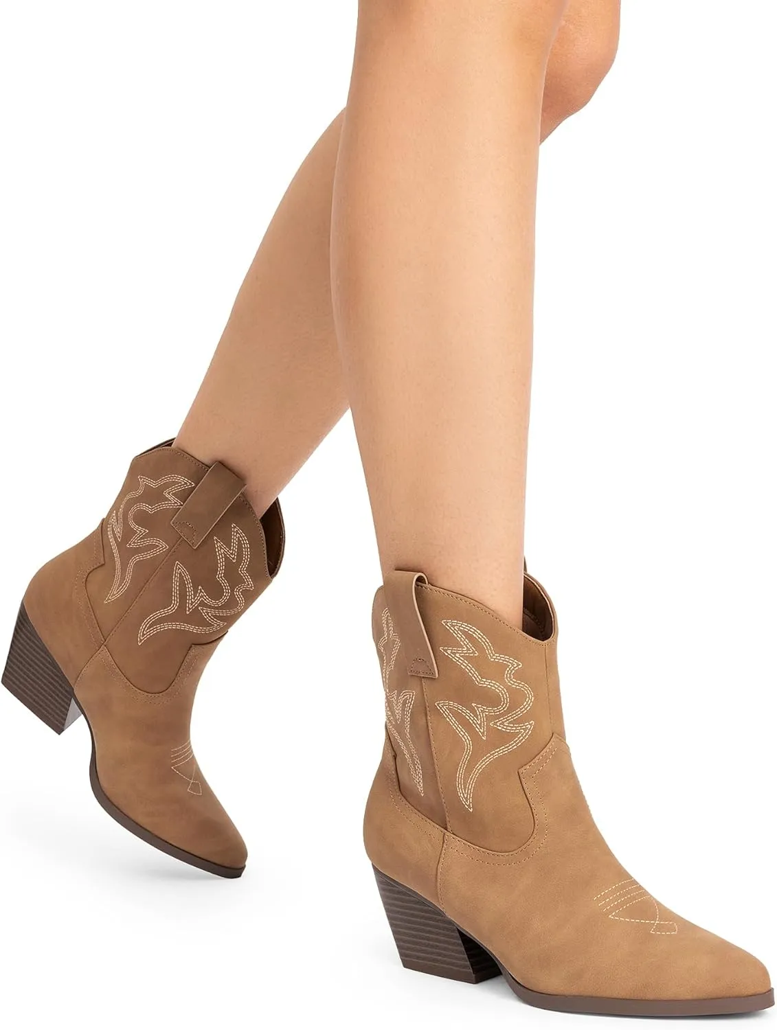 DREAM PAIRS Women's Cowboy Cowgirl Boots Embroidered Stitched Short Western Boots Low Chunky Heel Pointed Toe Ankle Booties