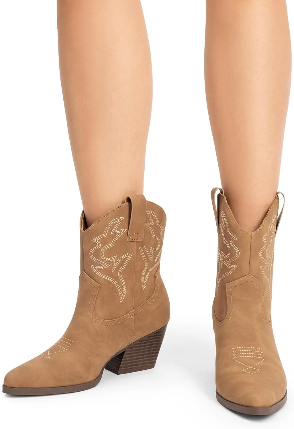 DREAM PAIRS Women's Cowboy Cowgirl Boots Embroidered Stitched Short Western Boots Low Chunky Heel Pointed Toe Ankle Booties