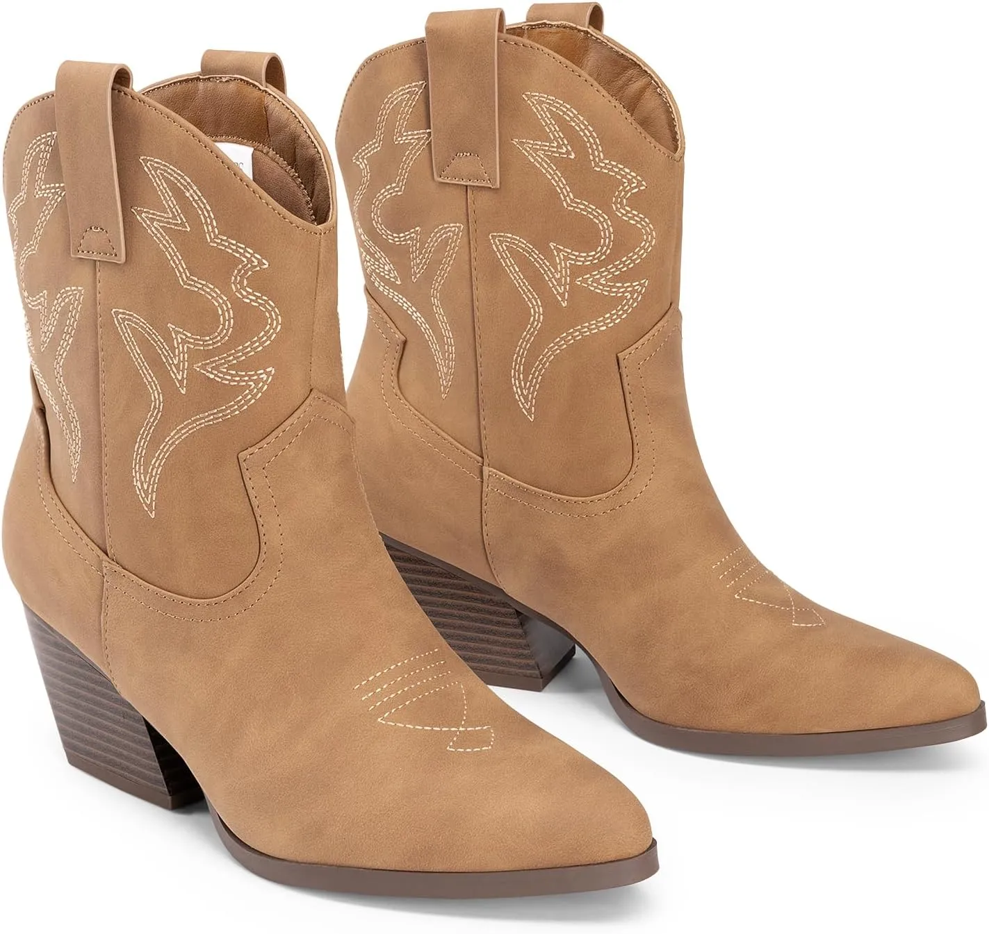 DREAM PAIRS Women's Cowboy Cowgirl Boots Embroidered Stitched Short Western Boots Low Chunky Heel Pointed Toe Ankle Booties