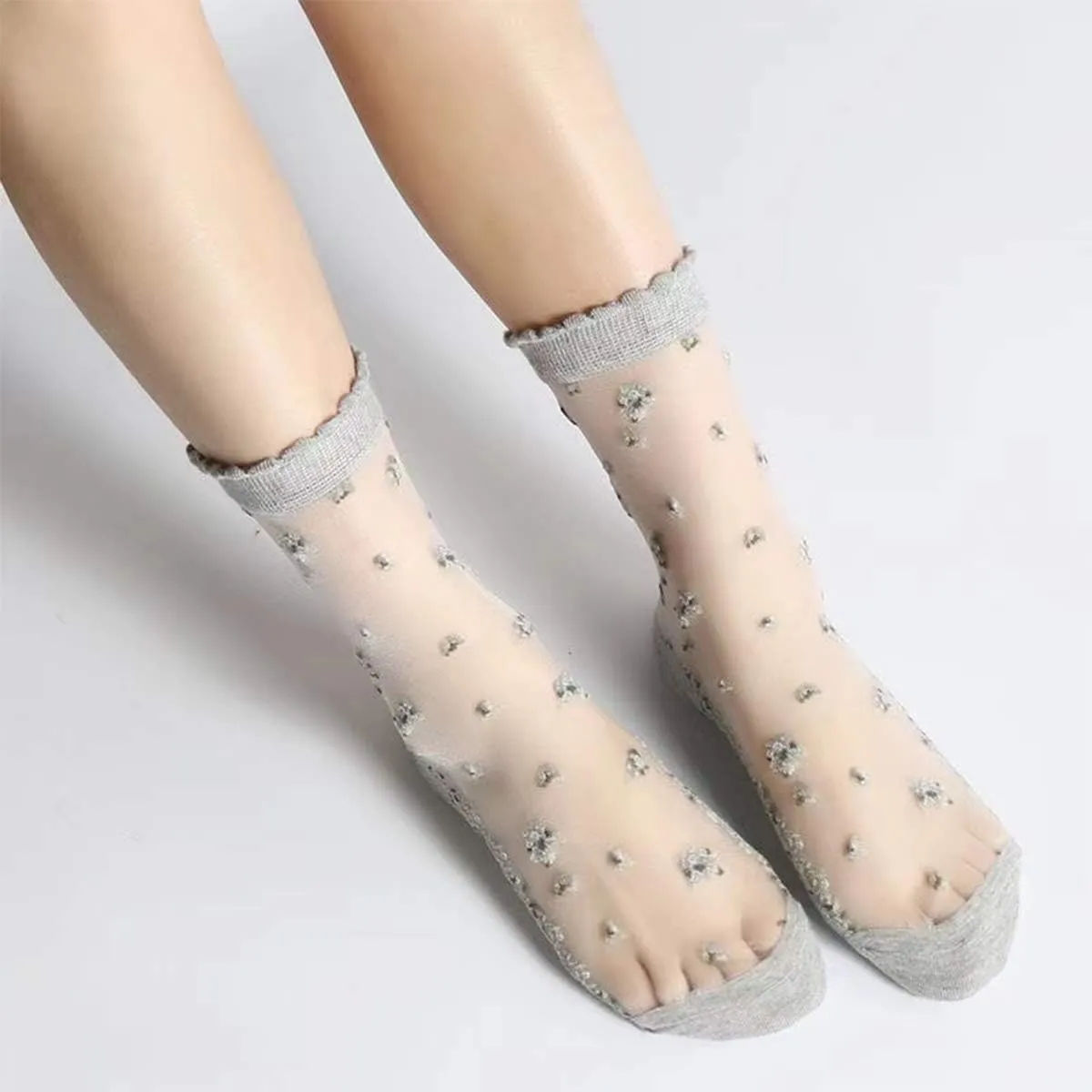 DXYAKY 5 Pairs Women Sheer Mesh Lace Socks - Summer Thin, See Through, Vintage Floral Designs