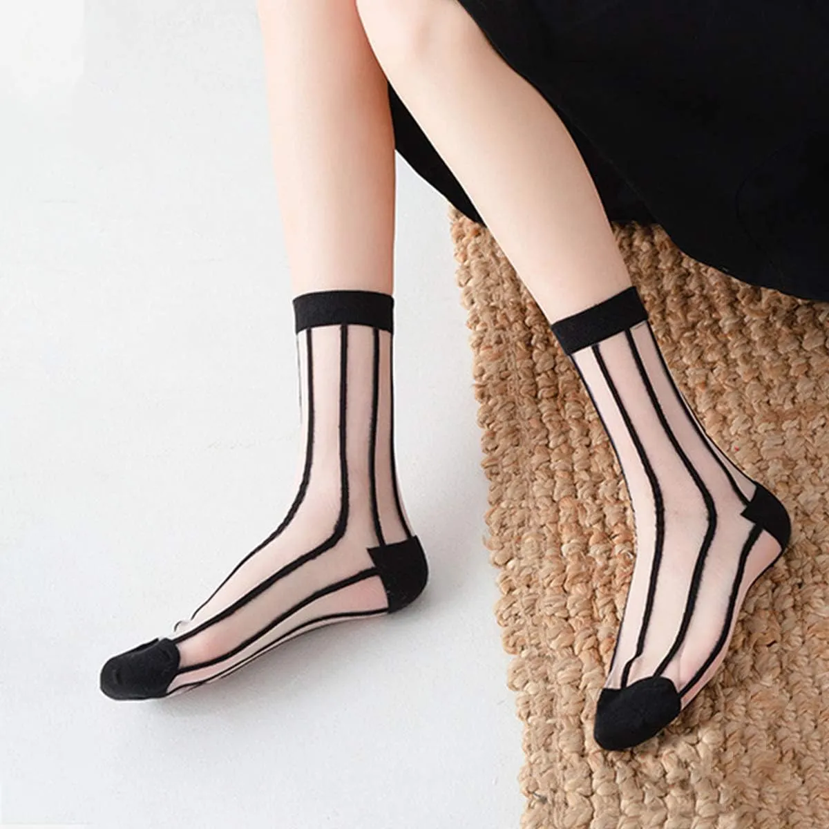 DXYAKY Sheer Mesh Transparent Socks for Women - Ultra-Thin Lace Fishnet See Through Ankle Novelty Casual Crew
