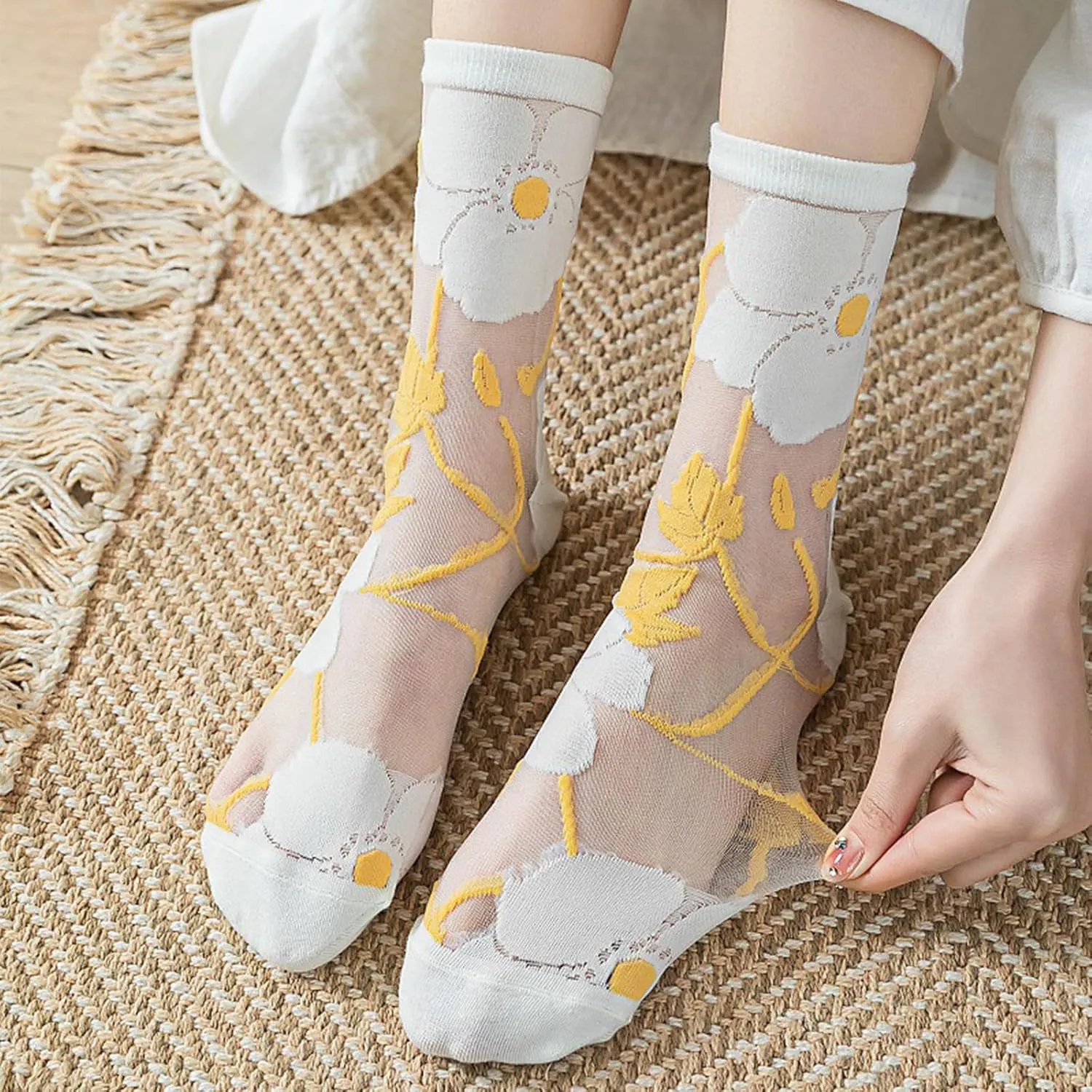 DXYAKY Sheer Mesh Transparent Socks for Women - Ultra-Thin Lace Fishnet See Through Ankle Novelty Casual Crew