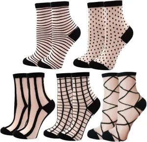 DXYAKY Sheer Mesh Transparent Socks for Women - Ultra-Thin Lace Fishnet See Through Ankle Novelty Casual Crew