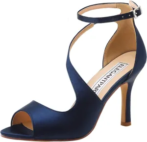 ELEGANTPARK High Heel Sandals for Women Peep Toe Ankle Straps Sandals Buckle Satin Evening Party Prom Wedding Bridal Shoes