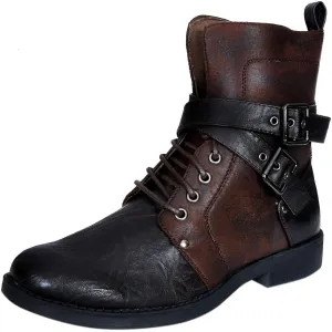 ELONG Men's Punk Rock Goth Elmo Ankle Boots Zip Biker Leather Buckle