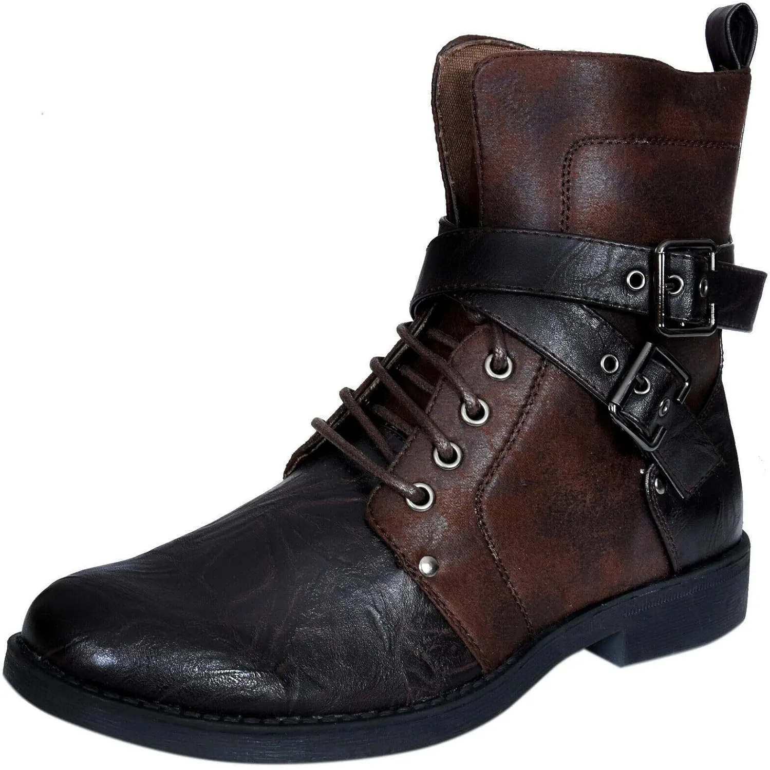 ELONG Men's Punk Rock Goth Elmo Ankle Boots Zip Biker Leather Buckle