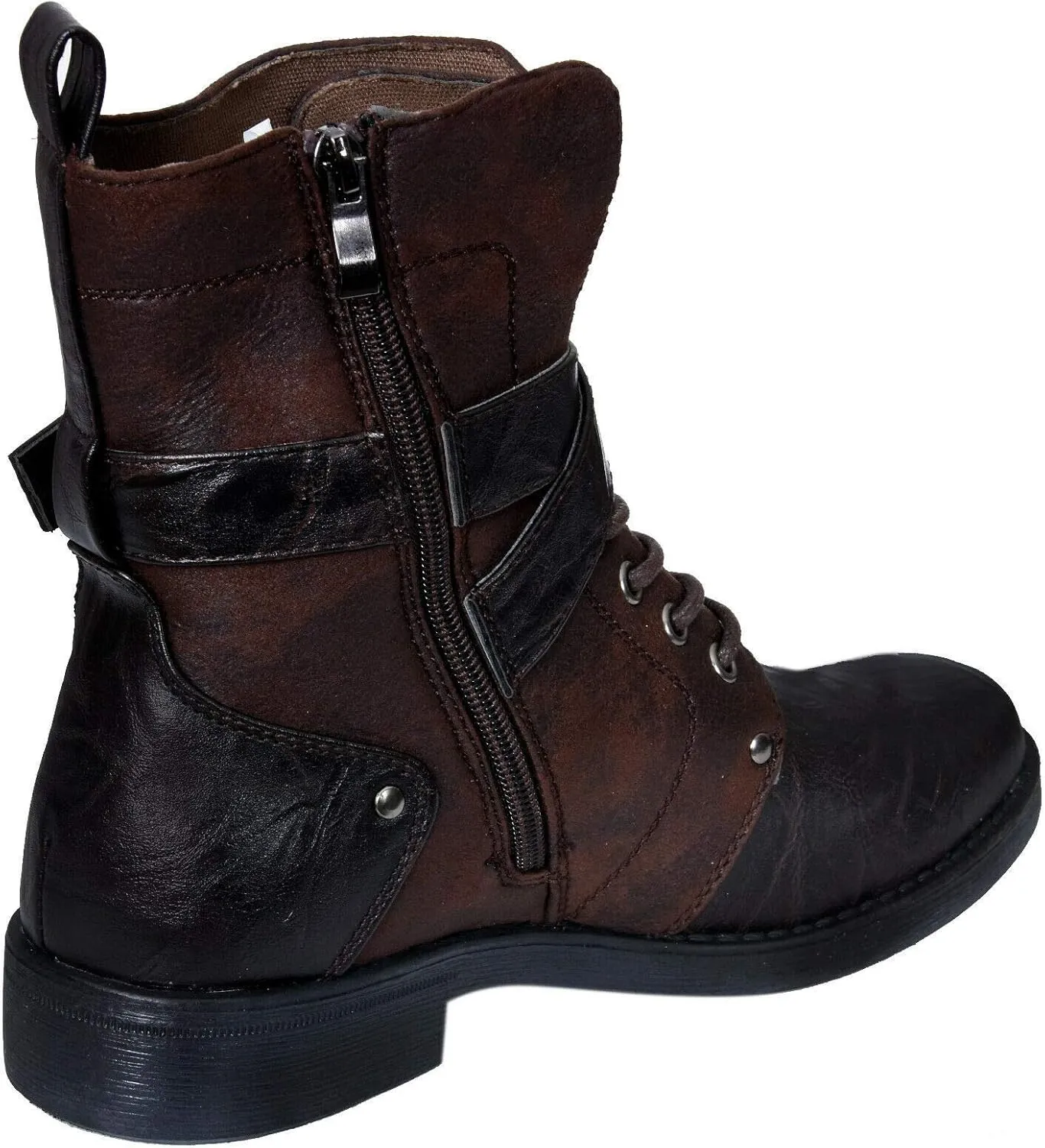 ELONG Men's Punk Rock Goth Elmo Ankle Boots Zip Biker Leather Buckle