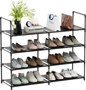 FIDUCIAL HOME 4 Tiers Shoe Rack Organizer 16-20 Pairs Stackable Shoe Storage Shelf Durable for Closet Entryway, Black