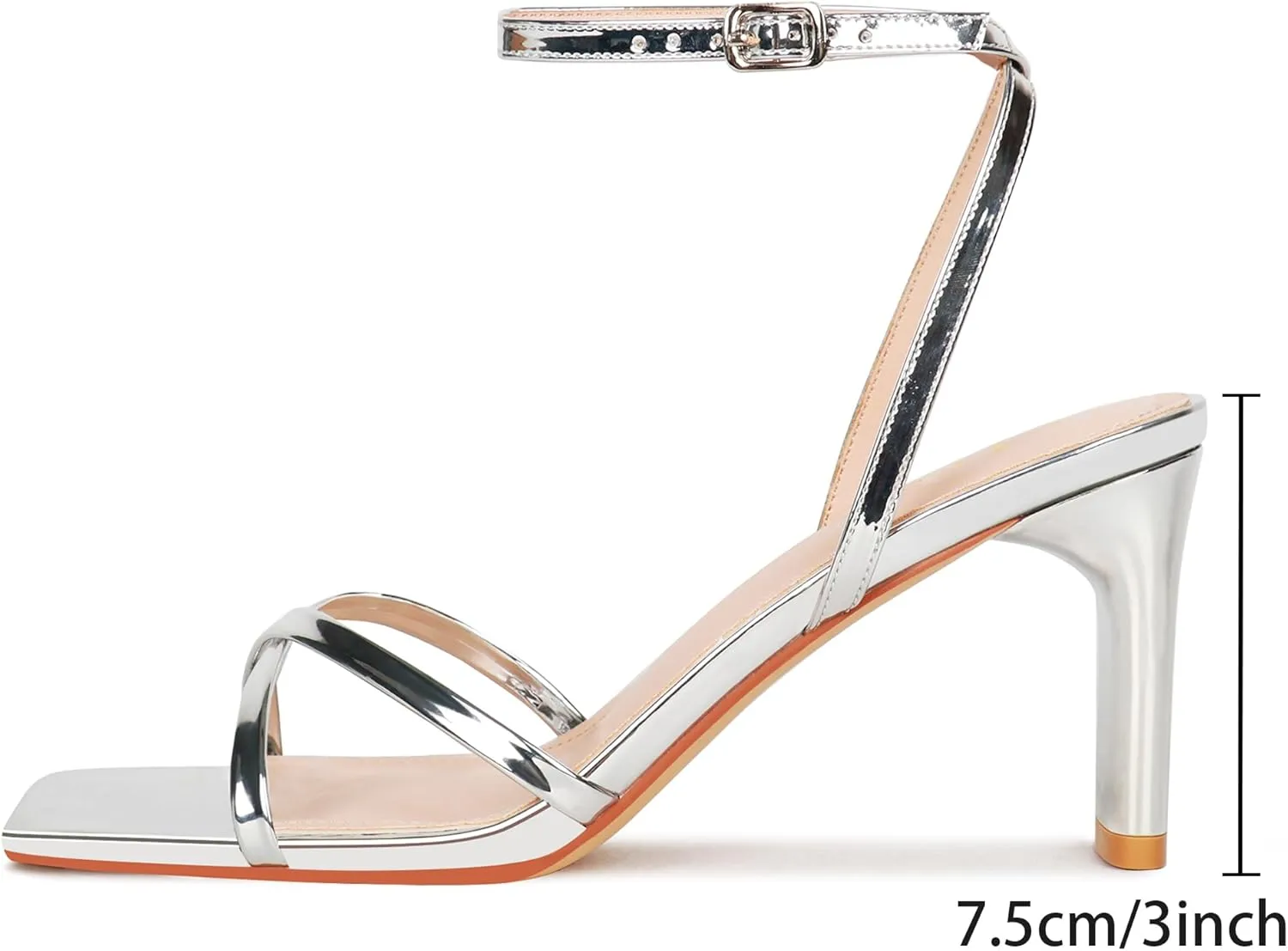 FIFSY Women's Sandals Ankle Strap High Heel Sexy Strappy Sandals Open Toe Heels 3 in Inch Square Toe Heeled Pumps Sandals for Women