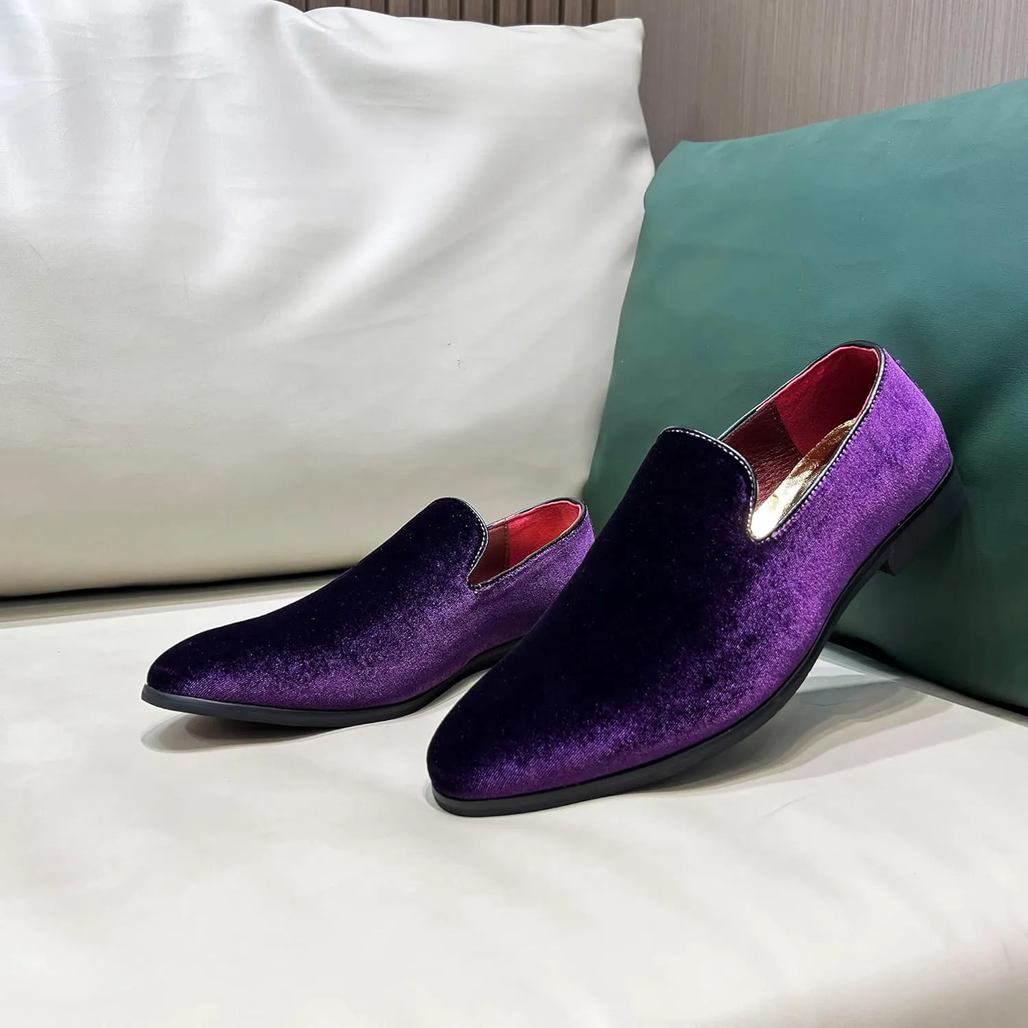 FLQL Men's Luxury Penny Loafer Slip-On Velvet Shoes Party Dancing Shoes Suede Wedding Shoes Plus Size 7-13