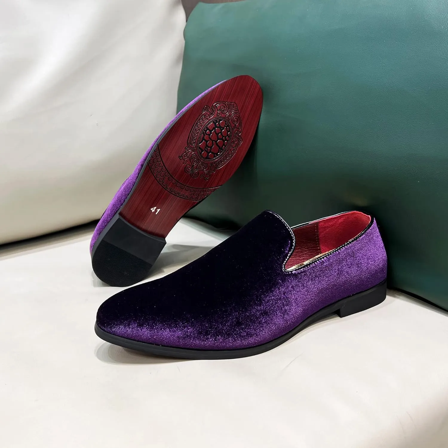 FLQL Men's Luxury Penny Loafer Slip-On Velvet Shoes Party Dancing Shoes Suede Wedding Shoes Plus Size 7-13