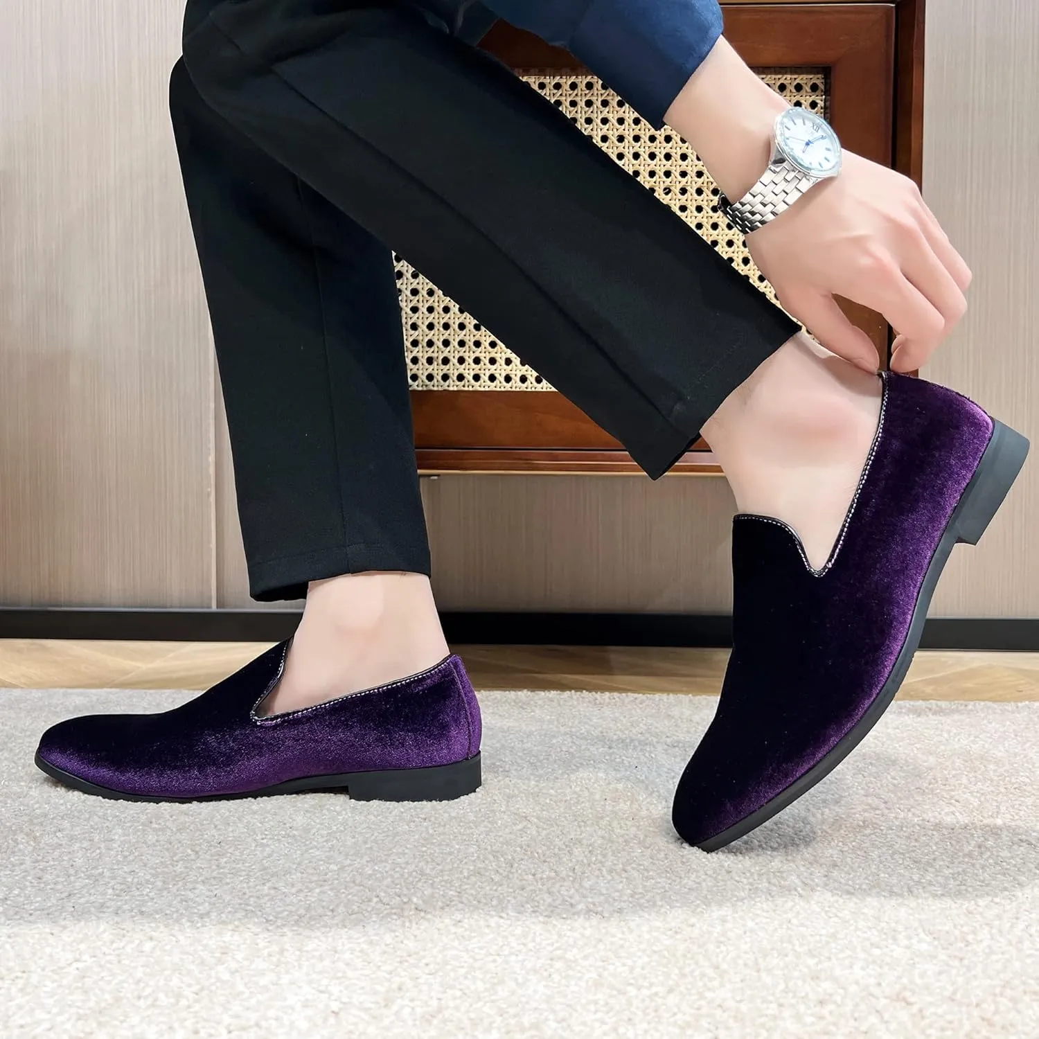 FLQL Men's Luxury Penny Loafer Slip-On Velvet Shoes Party Dancing Shoes Suede Wedding Shoes Plus Size 7-13