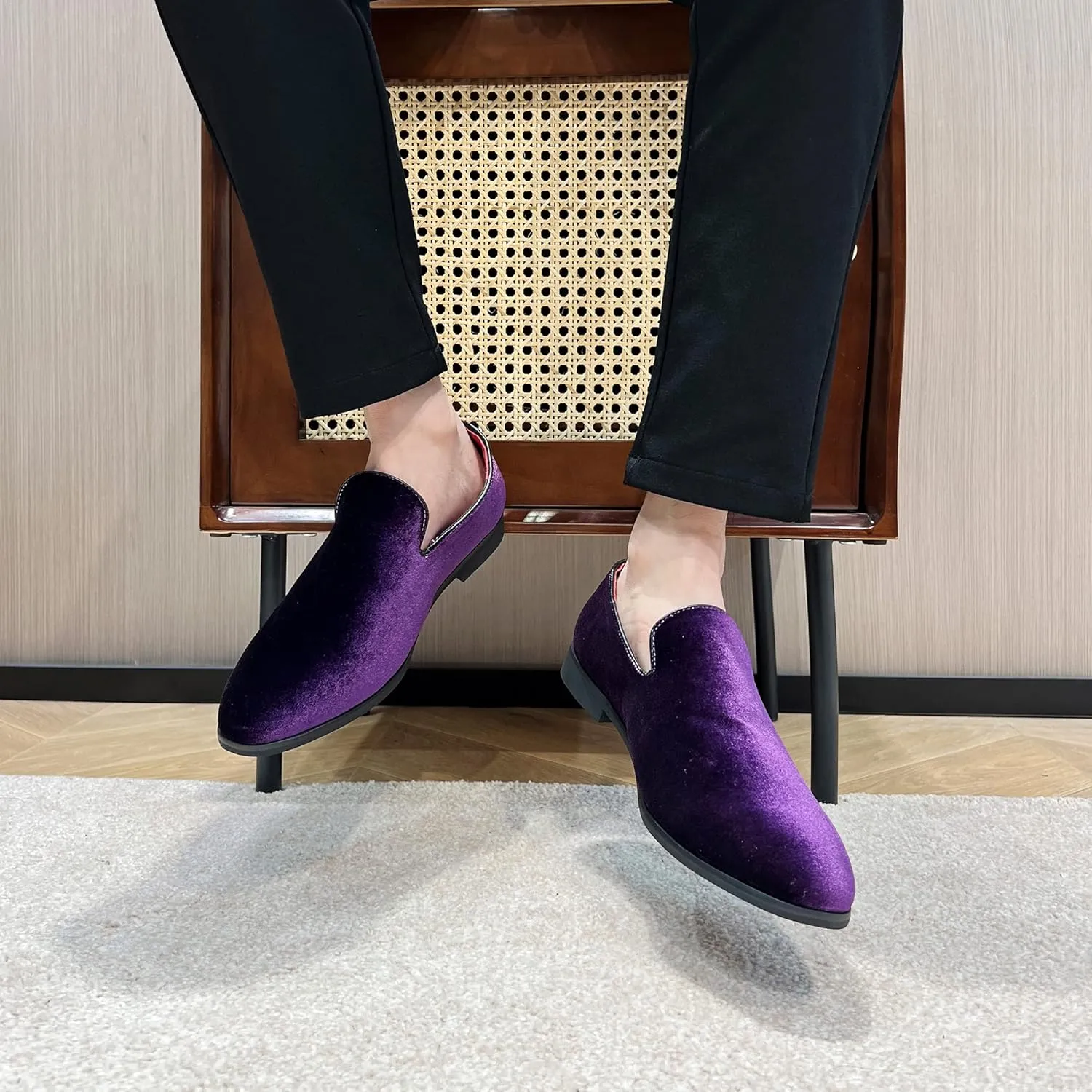 FLQL Men's Luxury Penny Loafer Slip-On Velvet Shoes Party Dancing Shoes Suede Wedding Shoes Plus Size 7-13