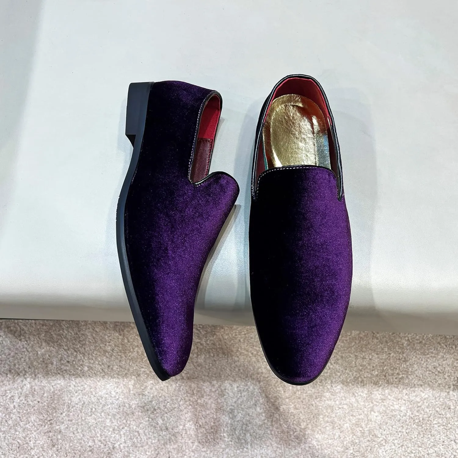 FLQL Men's Luxury Penny Loafer Slip-On Velvet Shoes Party Dancing Shoes Suede Wedding Shoes Plus Size 7-13