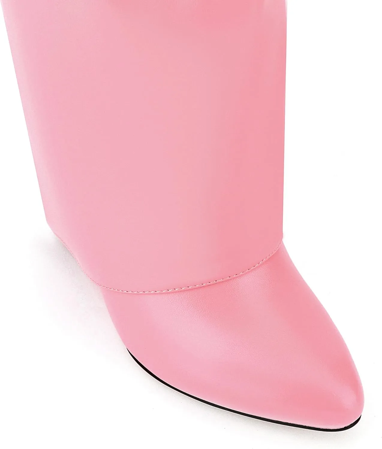 Fold Over Knee High Boots for Women Pointy Pull-on Wedge Heel Knee Shark Boot With Side Zipper Covered Wedge Heel Padlock Boot
