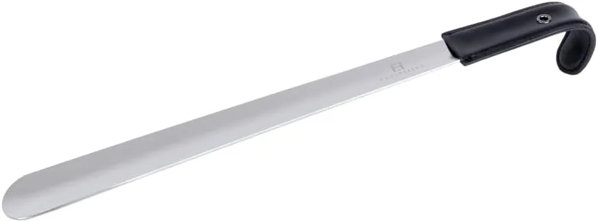 FootFitter Long Premium Stainless Steel Shoe Horn with Leather Handle Grip – Extra-Thick and Durable Metal Shoehorn